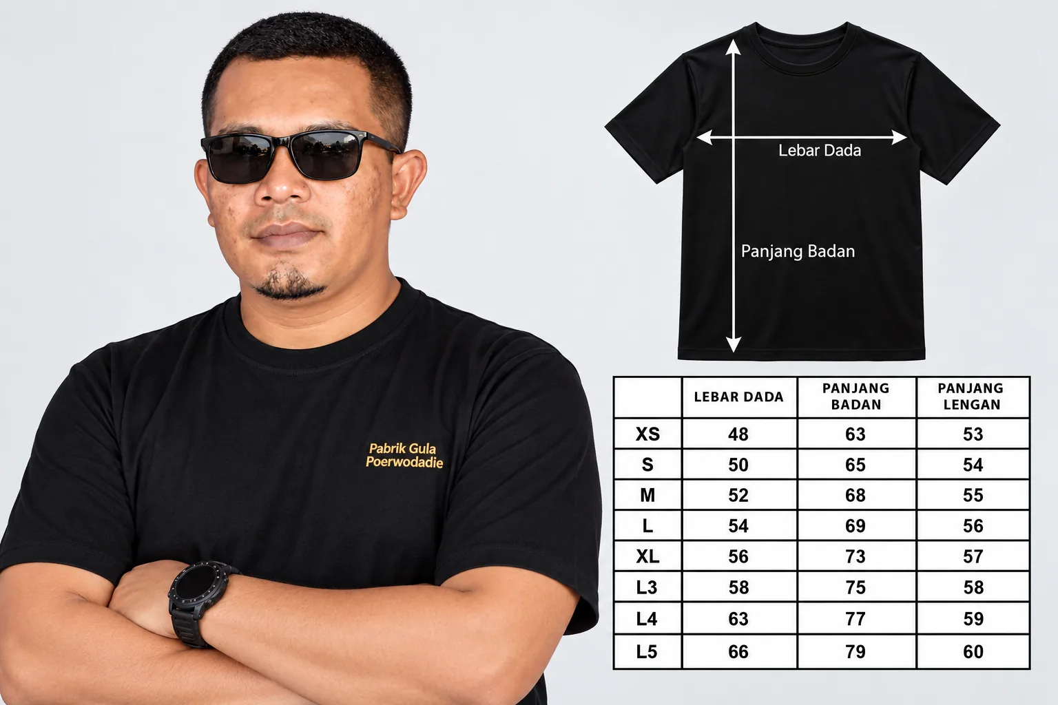 Panduan ukuran kaos PG Poerwodadie